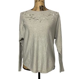 Milano Taupe Floral Long Sleeve Crew Neck Top S